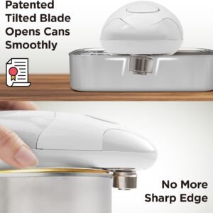 Kitchen Mama Auto Electric Can Opener: Open Your Cans with A Simple Press of Button - Automatic, Hands Free, Smooth Edge, Food-Safe, Battery Operated, YES YOU CAN (White)