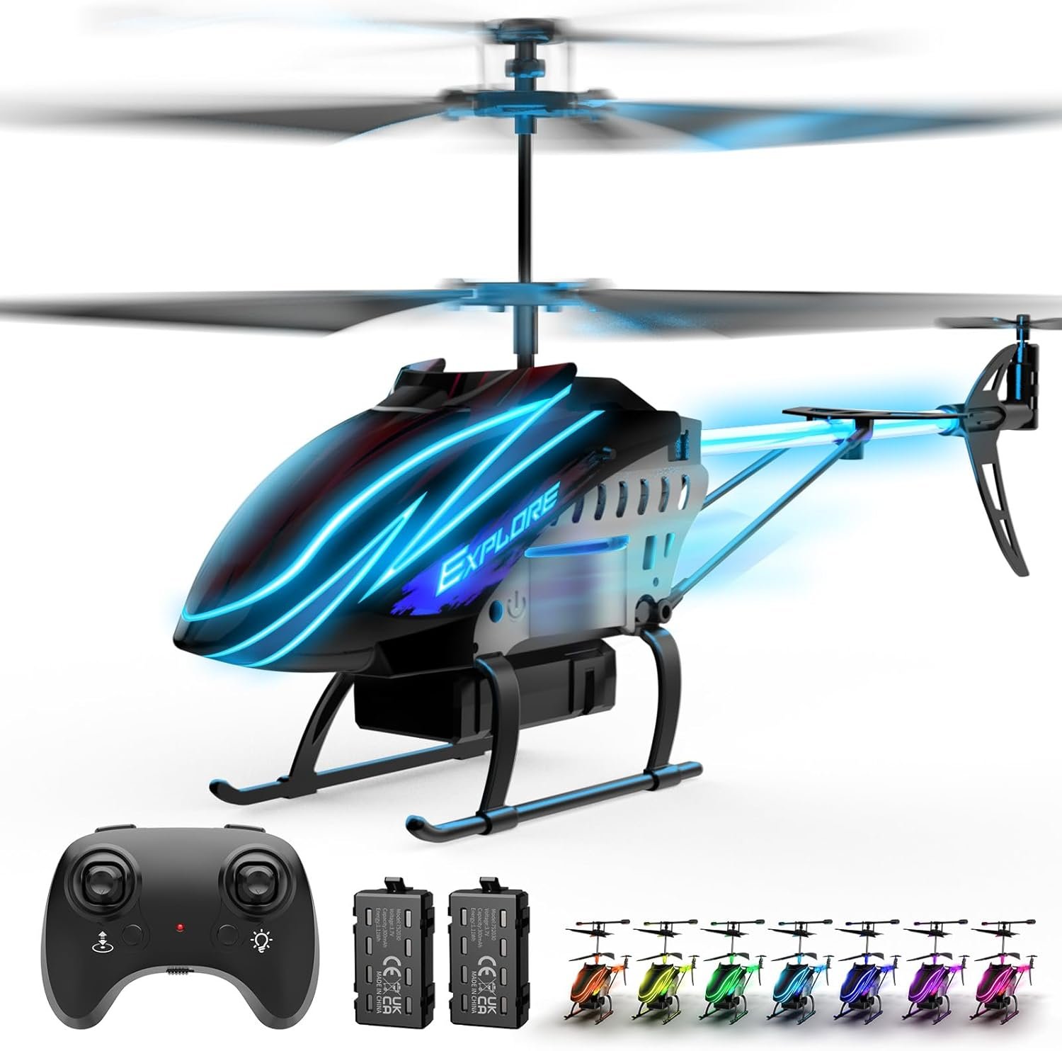 RC Helicopter, Remote Control Helicopter for Kids with 30Mins Flight(2 Batteries), 7+1 LED Light Modes, Altitude Hold, RC Toys for Boys Girls - Image 8