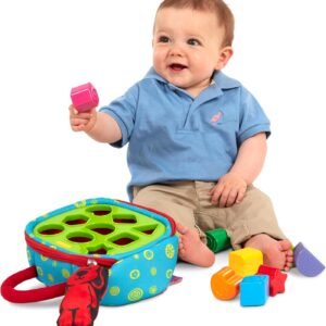 Melissa & Doug K's Kids Take-Along Shape Sorter Baby Toy with 2-Sided Activity Bag and 9 Textured Shape Blocks Sensory Toys, Travel Shape Sorter Toys for Toddlers and Infants