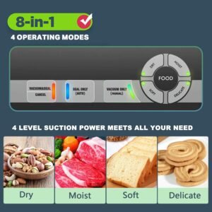 Precision Vacuum Sealer Machine, Powerful Pro Vacuum Food Sealer, 8-in-1 Easy Presets, 4 Food Modes, Dry&Moist&Soft&Delicate with Starter Kit, Compact Design(Silver)