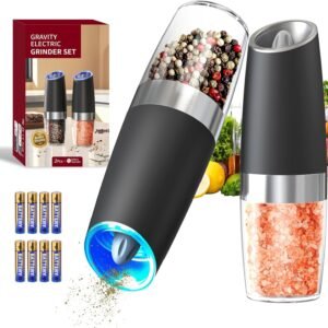 CIRCLE JOY Gravity Electric Salt and Pepper Grinder Set Automatic Salt and Pepper Grinder Set with LED Light, Battery Operated, Adjustable Coarseness, Large Capacity, for Home Kitchen BBQ