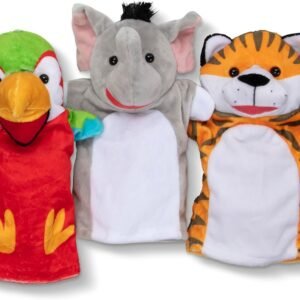 Melissa & Doug Safari Buddies Hand Puppets, Set of 6 (Elephant, Tiger, Parrot, Giraffe, Monkey, Zebra) Soft, Plush Puppet, Stuffed Animals, Pretend Play Toddler Toys for Girls & Boys 2+