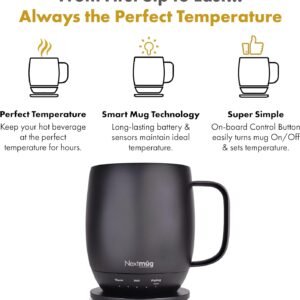 Nextmug - Temperature-Controlled, Self-Heating Coffee Mug (Black - 14 oz.)
