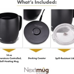 Nextmug - Temperature-Controlled, Self-Heating Coffee Mug (Black - 14 oz.)