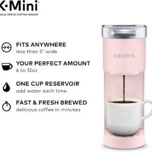 Keurig K-Mini Single Serve K-Cup Pod Coffee Maker, 6 to 12oz Brew size, with Cord Storage, Perfect for Small Spaces, Dusty Rose