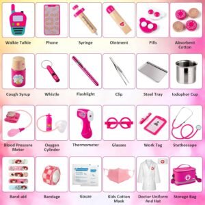 Doctor Kit for Kids Girls, 34 Pcs Kids Doctor Kit for Toddlers 3-5 with Medical Storage Bag & Real Stethoscope, Pretend Play Set for Boys Girls Fun Role Playing Game