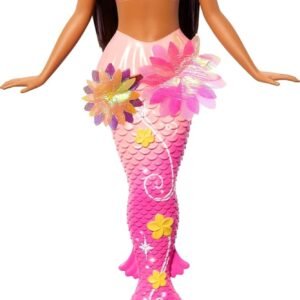 Barbie Mermaid Toy Dolls with Surprise Magic Blooming Flowers Feature, Ombre Tails, Pearl Headband Accessory & Long Brown Hair with Purple Highlights