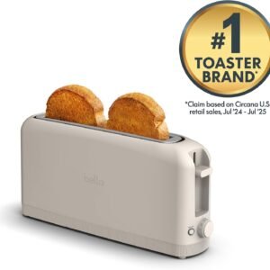 bella 2 Slice Slim Toaster, Fits-anywhere™ Kitchenware, 6 Setting Shade Control with Reheat & Cancel Buttons, Fits sourdough, 10” Long Slot, Anti Jam & Auto Shutoff, 900 Watt, Oatmilk