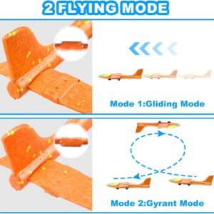Fuwidvia 3 Pack Airplane Launcher Toys, 13.2'' LED Foam Glider Plane Toy for Boys, 2 Flight Modes Outdoor Flying Toys Birthday Gifts for Boys Girls 4 5 6 7 8 9 10 11 12 Year Old (Blue&Green&Orange)