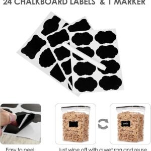 Airtight Food Storage Containers with Lids, Vtopmart 24 pcs Plastic Kitchen and Pantry Organization Canisters for Cereal, Dry Food, Flour and Sugar, BPA Free, Includes 24 Labels，Black