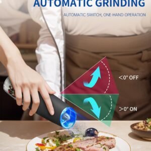 CIRCLE JOY Gravity Electric Salt and Pepper Grinder Set Automatic Salt and Pepper Grinder Set with LED Light, Battery Operated, Adjustable Coarseness, Large Capacity, for Home Kitchen BBQ