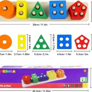 PEBIRA Montessori Toys for 1 to 3-Year-Old Boys Girls Toddlers, Wooden Sorting & Stacking Toys for Toddlers and Kids Preschool, Educational Color Recognition Shape Sorter, Learning Puzzles Gift