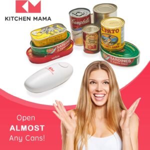 Kitchen Mama Auto Electric Can Opener: Open Your Cans with A Simple Press of Button - Automatic, Hands Free, Smooth Edge, Food-Safe, Battery Operated, YES YOU CAN (White)