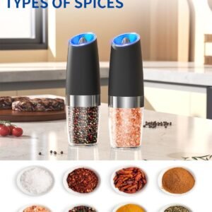 CIRCLE JOY Gravity Electric Salt and Pepper Grinder Set Automatic Salt and Pepper Grinder Set with LED Light, Battery Operated, Adjustable Coarseness, Large Capacity, for Home Kitchen BBQ