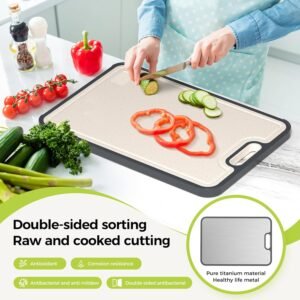 Titanium Cutting Board for Kitchen, Cutting Board Double Sided Food Grade, Pure Titanium/PP, Easy to Clean Large Size 15”×10.3”