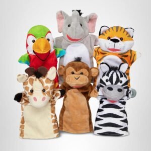 Melissa & Doug Safari Buddies Hand Puppets, Set of 6 (Elephant, Tiger, Parrot, Giraffe, Monkey, Zebra) Soft, Plush Puppet, Stuffed Animals, Pretend Play Toddler Toys for Girls & Boys 2+