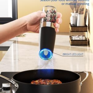 CIRCLE JOY Gravity Electric Salt and Pepper Grinder Set Automatic Salt and Pepper Grinder Set with LED Light, Battery Operated, Adjustable Coarseness, Large Capacity, for Home Kitchen BBQ