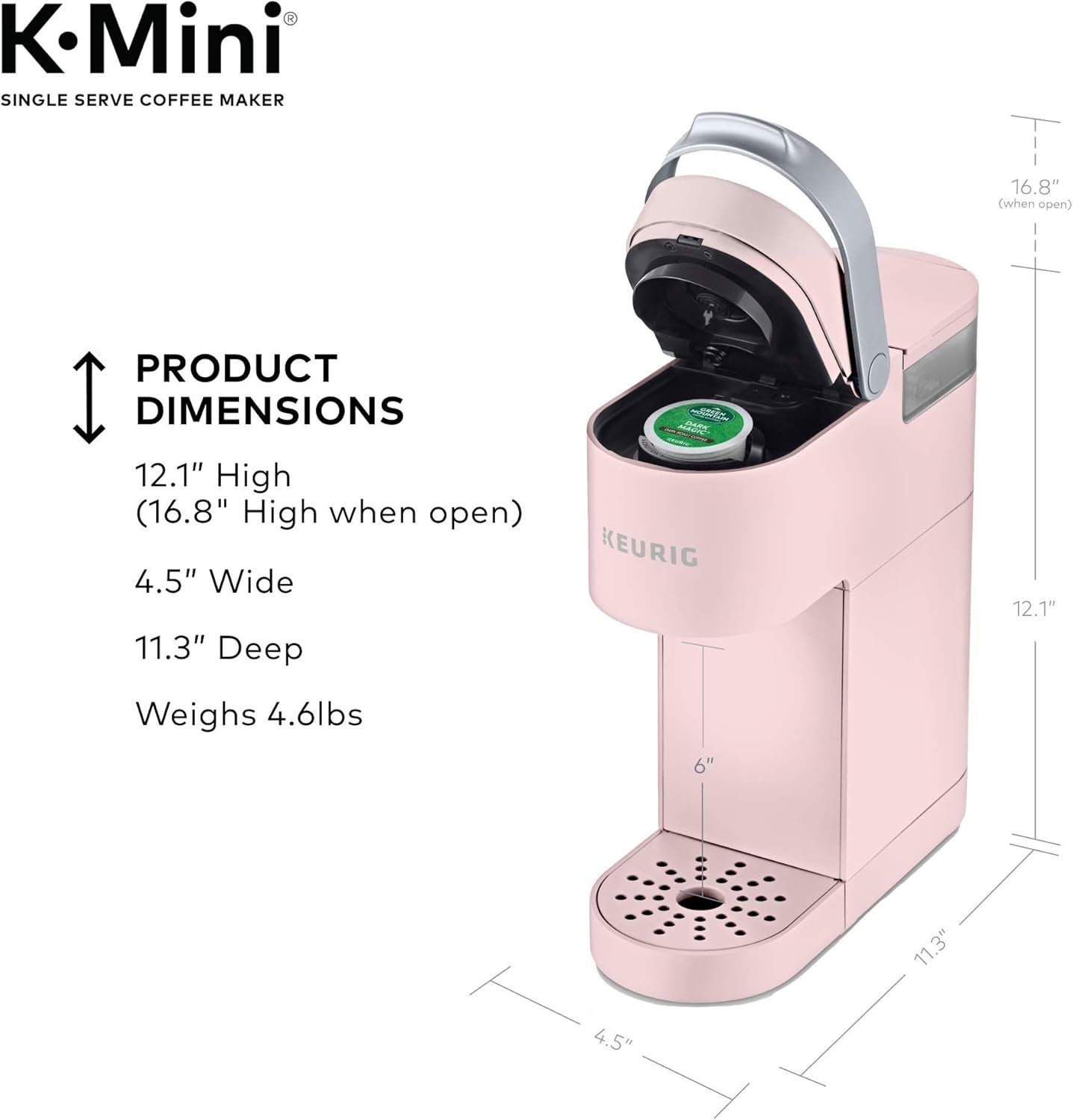Keurig K-Mini Single Serve K-Cup Pod Coffee Maker, 6 to 12oz Brew size, with Cord Storage, Perfect for Small Spaces, Dusty Rose - Image 7