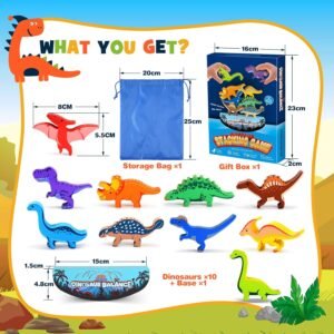 Dinosaur Toys for Kids 3-5: Wooden Stacking Montessori Toys for 3 4 5 6 7 8 Year Old Boys Girls Christmas Birthday Gifts for Kid Ages 4-8 Balance Competition Game for Family Stocking Stuffers