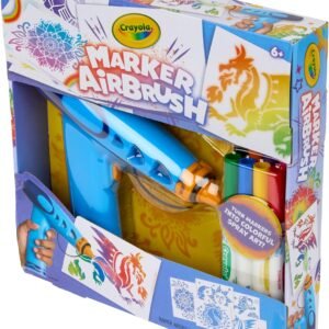 Crayola Marker Airbrush Spray Art Kit, Battery-Powered Sprayer with 8 Washable Markers & 5 Stencils, Holiday for Kids, DIY Craft Set, Ages 6+