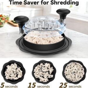 10" Pro Chicken Shredder Tool Twist Large for Kitchen, BPA-Free Food-Safe Meat Grinder, Visible Chicken Breast Meat Shredder with Strong Anti-Slip Bottom & Ergonomic Handle, Black