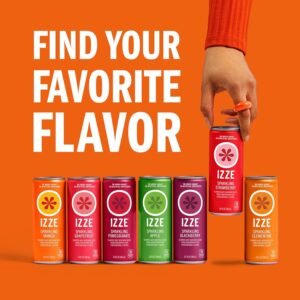 IZZE Sparkling Juice Beverage Blend, Sunset Variety Pack, Clementine, Peach, Cherry Lime, Pomegranate, No Sugar Added, 8.4 Fl Oz (Pack of 24)