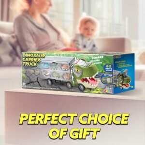 JOYIN 13 in 1 Dinosaur Toys for Kids 3-5, Dinosaur Truck with 12 Pull Back Cars, Birthday Gifts Toys for 3 4 5+ Year Old Boy, Transport Carrier Truck for Toddlers, Christmas Great Gifts for Grandkids