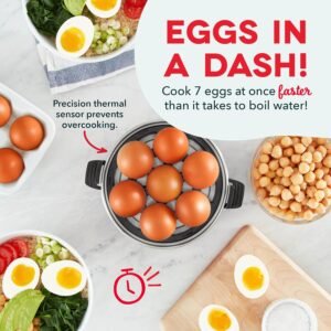 DASH Electric Rapid Egg Cooker for Hard Boiled/Poached/Scrambled Eggs or Omelets with Auto Shut-Off Feature, Black, 7 Egg Capacity