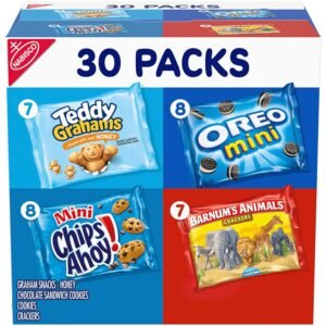 Nabisco Team Favorites Variety Pack, OREO Mini, CHIPS AHOY! Mini, Teddy Grahams Honey & Barnum's Animal Crackers, Christmas Stocking Stuffers, 30 Snack Packs