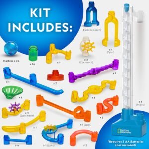 National Geographic Marble Run with Motorized Elevator - 150-Piece Marble Maze Kit with Motorized Spiral Lift, 30 Marbles, Storage Bag & More, Perpetual Motion Machine, Kids Physics Toys