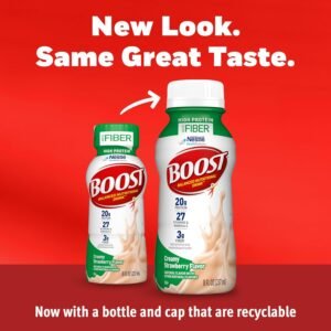 BOOST High Protein with Fiber Ready to Drink Complete Nutritional Drink, Creamy Strawberry, 8 fl oz Bottle, 24 Pack