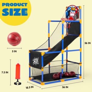 JOYIN Arcade Basketball Game Set with 4 Balls and Hoop for Kids 3 to 12 Years Old Indoor Outdoor Sport Play - Easy Set Up - Air Pump Included - Ideal for Competition