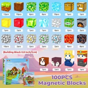 Magnetic Blocks, Magnetic Tiles Building Blocks, Magnet Cubes Toddler Kids Toys, Sensory STEM Toys for 3-5 4-6 5-7 6-8 Year Old Boys Girls Easter Birthday Gifts Travel Outdoor Kids Games (0.8IN/2CM)