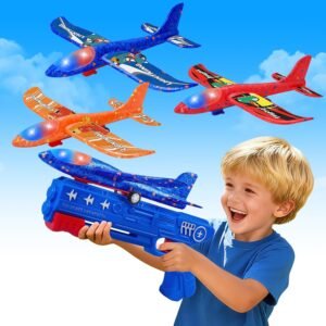 3 Pack Airplane Launcher Toys, 2 Flight Modes LED Foam Glider Catapult Plane, Outdoor Flying Toy for Kids, Birthday Gifts for Boy Girl 6+ Year Old, B-Day Party Supplies