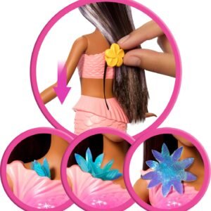 Barbie Mermaid Toy Dolls with Surprise Magic Blooming Flowers Feature, Ombre Tails, Pearl Headband Accessory & Long Brown Hair with Purple Highlights