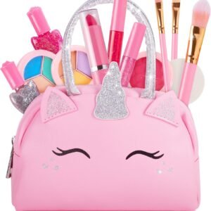 Kids Real Makeup Kit with Pink Unicorn Purse, Non Toxic Washable Make Up Set - Unicorn Toys for Girls Age 4-6, Gifts for 5 Year Old Girls Birthday Gift Ages 3 4 5 6 7 8 9 10 Years - Toys for Ages 5-7