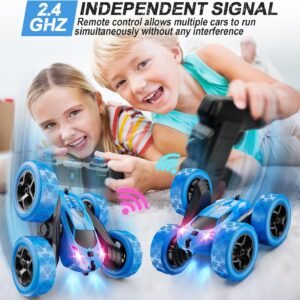 Remote Control Car, RC Cars Toys for Kids Ages 6-12, 4WD Stunt Car with LED Lights & 360° Flips, 2.4GHz, Upgraded USB-C Modular Batteries, 8-10 Year Old Boys Birthday Gift 1-Blue