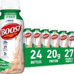 BOOST High Protein with Fiber Ready to Drink Complete Nutritional Drink, Creamy Strawberry, 8 fl oz Bottle, 24 Pack