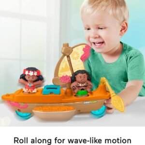Fisher-Price Little People Toddler Toy Disney Princess Moana & Maui’s Canoe Sail Boat with Figures for Pretend Play Ages 18+ Months​