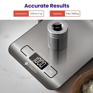 Etekcity Food Kitchen Scale, Digital Grams and Ounces for Weight Loss, Baking, Cooking, Keto and Meal Prep, LCD Display, Medium, 304 Stainless Steel