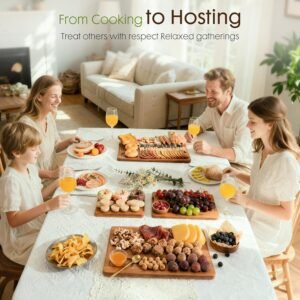 Astercook Deep-Carbonized Bamboo Cutting Boards for Kitchen with Wood Storage Stand, Reversible Charcuterie & Chopping Boards with Juice Grooves and Easy-Grip Handles, Knife-Friendly, Kitchen Gift