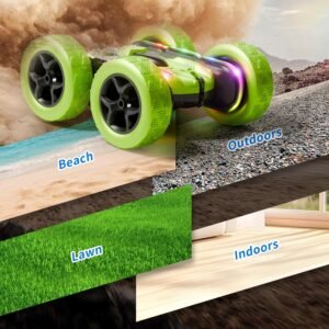 Remote Control Car – WD 360° Flip Double‑Sided RC Stunt Car LED Light Bar & USB‑C Modular Battery, Off‑Road Toys for Boys Ages 6‑12, Birthday Gift, Black‑Green