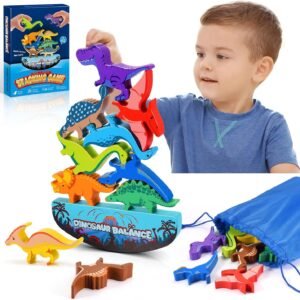Dinosaur Toys for Kids 3-5: Wooden Stacking Montessori Toys for 3 4 5 6 7 8 Year Old Boys Girls Christmas Birthday Gifts for Kid Ages 4-8 Balance Competition Game for Family Stocking Stuffers