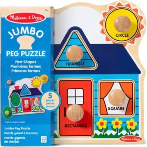 Melissa & Doug First Shapes Jumbo Knob Puzzle, Wooden Peg Puzzle for Toddlers, Educational Toy for Shape Recognition and Fine Motor Skills, Ages 1+