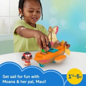 Fisher-Price Little People Toddler Toy Disney Princess Moana & Maui’s Canoe Sail Boat with Figures for Pretend Play Ages 18+ Months​