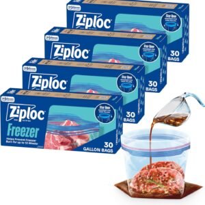 Ziploc Gallon Food Storage Freezer Bags, 120ct Total, Stand-Up Bottom, Easy to Fill, 30 Count, 4 Pack (Packaging May Vary)