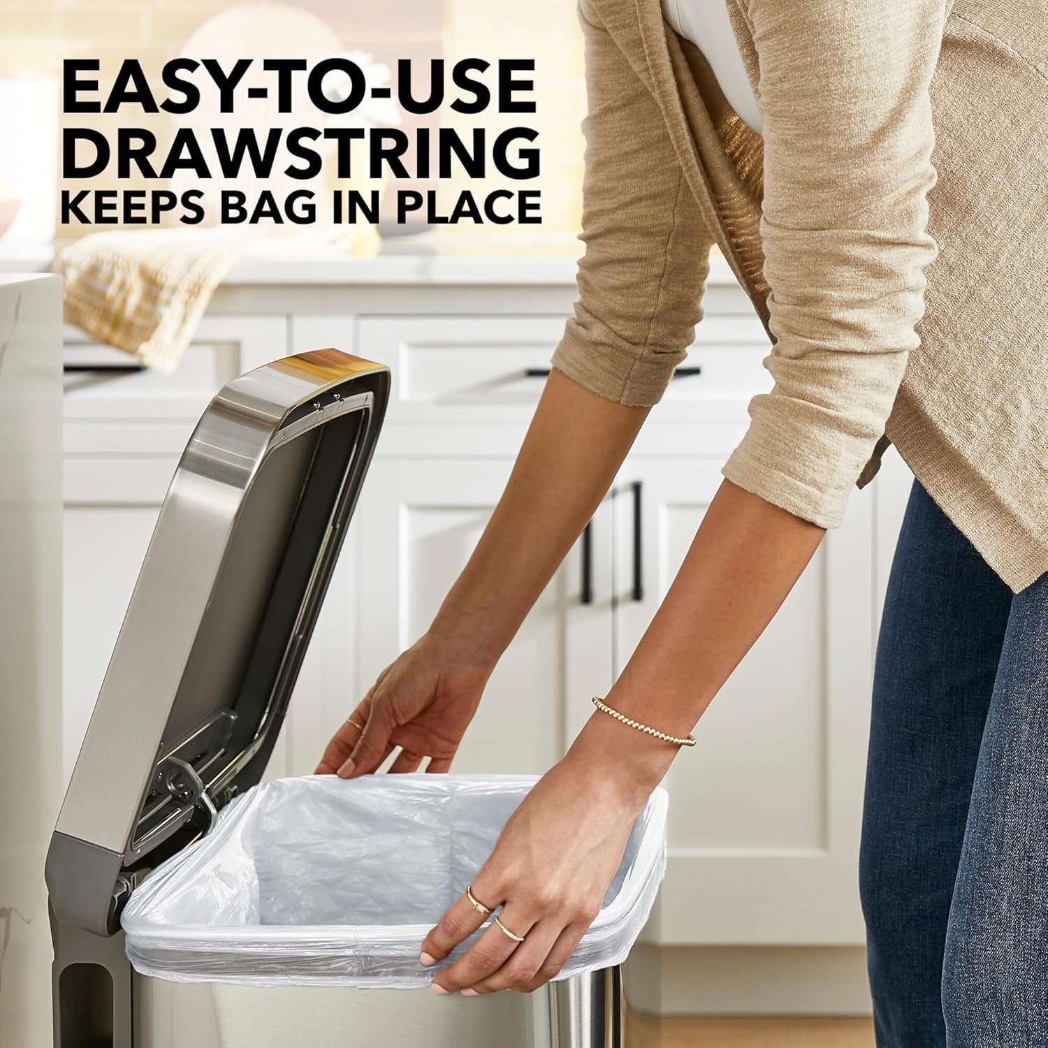 Glad Tall Kitchen Drawstring Trash Bags - Odorshield 13 Gallon White Trash Bag, Febreze Fresh Clean, 110 Count - Image 4