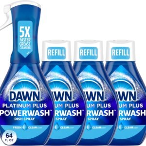 Dawn Platinum Powerwash Dish Spray, Dish Soap Liquid, Fresh Scent Bundle, 1 Spray (16oz) + 3 Refills (16oz each)(Pack of 4)