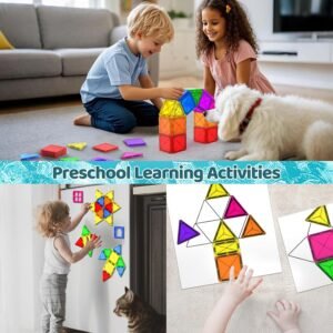 Crenova Magnetic Tiles Toddler Magnet Toys, Mini Magnetic Building Blocks for Kids Ages 3+ Travel Set, Educational Toy for Boys Girls Sensory Play Preschool Learning Classroom Must Haves