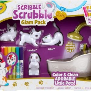 Crayola Scribble Scrubbies Glam Pack (4 Pets), Holiday for Kids, Washable Pet Care Toy, Coloring Animal Craft, Stocking Stuffer Toys for Girls & Boys, 3+